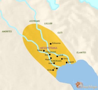 History map of Mesopotamia in 3500 BC
