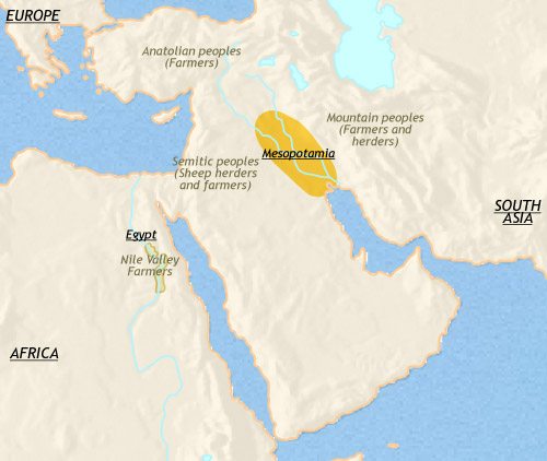 newmiddleeast_3500bc.jpg Map of the Middle East in 3500 BCE – showing the first true civilization appearing - the Sumer of Mesopotamia.