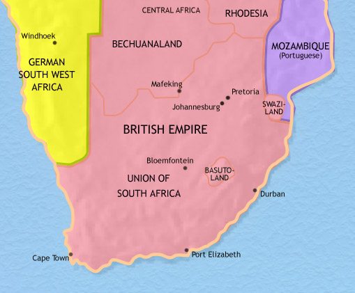 Map of Southern Africa at 1914CE