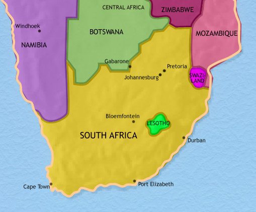 Map of Southern Africa at 2005CE
