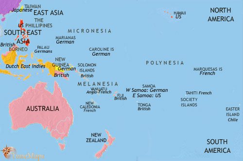 Map of Oceania at 1914CE