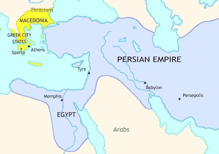 Map of The Greeks and the Persians at 338BCE