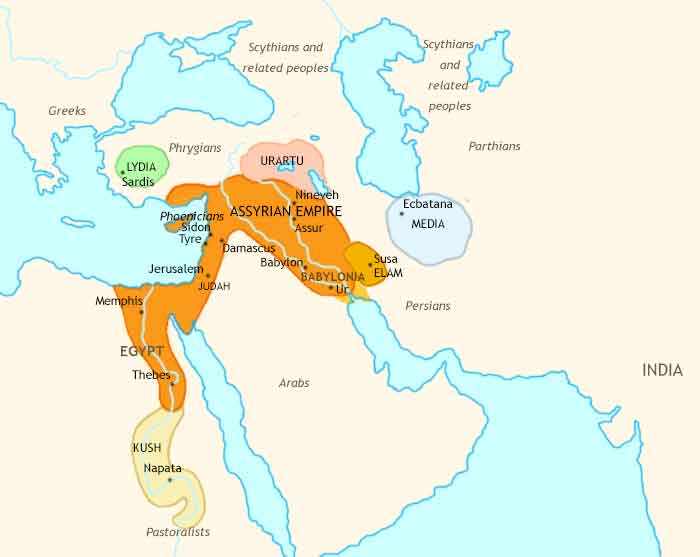 Map of Ancient Middle East at 664BCE