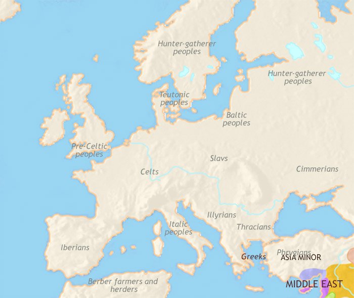 Map of Europe at 1000BCE
